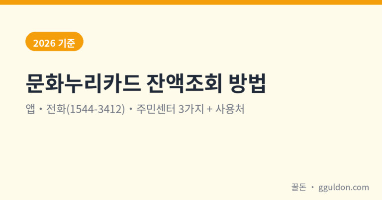 문화누리카드 잔액조회 방법 2026 — 앱·전화·주민센터 3가지 + 사용처 총정리