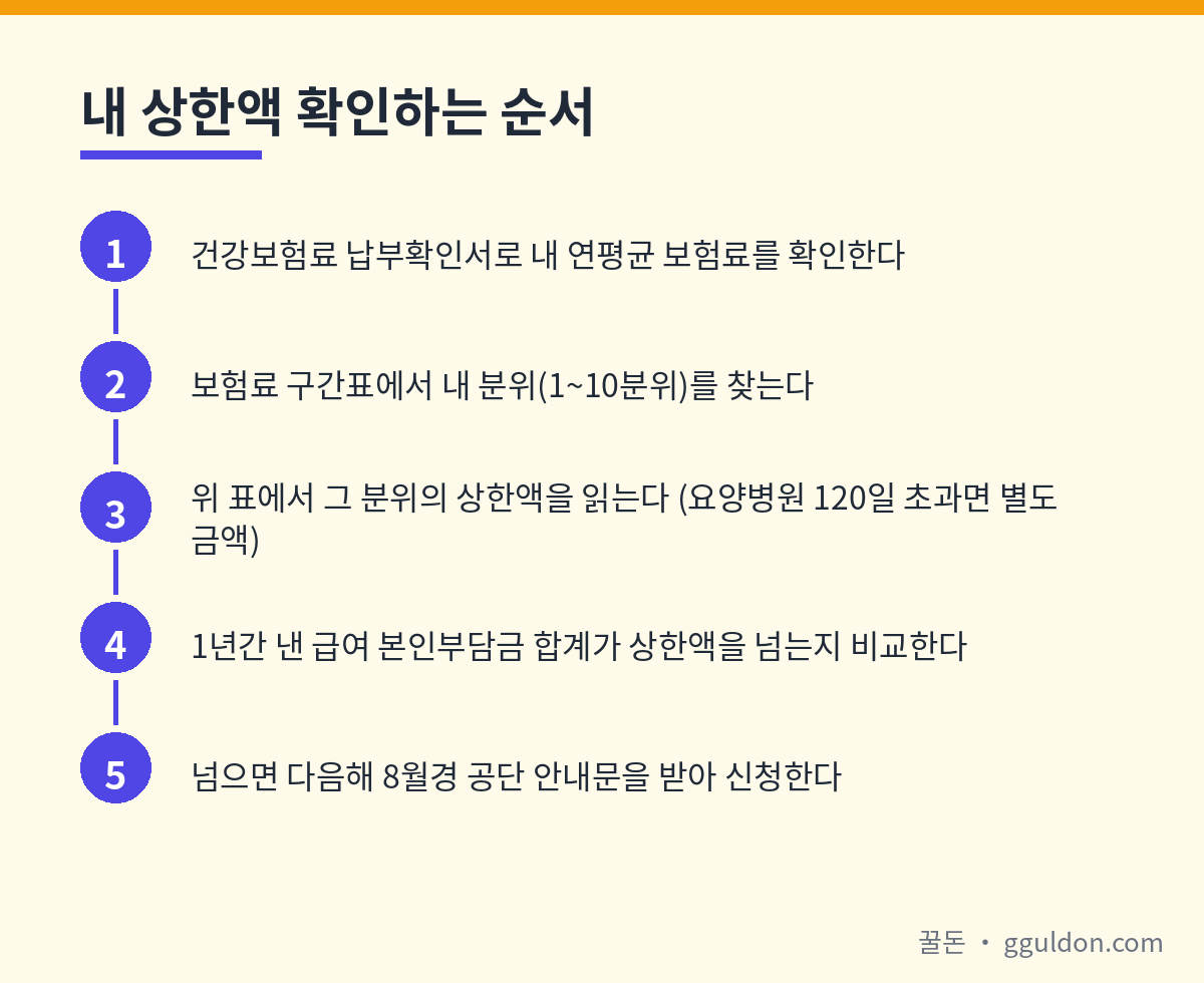 본인부담상한제 내 상한액 확인 절차 5단계 — 보험료 확인부터 환급 신청까지