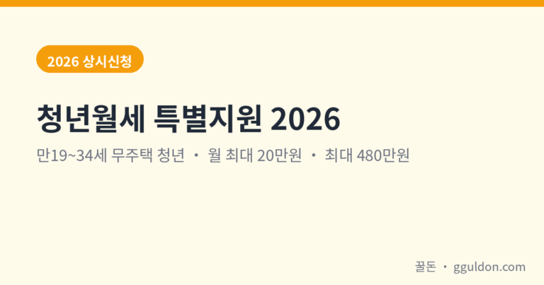 청년월세 특별지원 2026 총정리 — 자격·소득기준·최대 480만원, 상시 신청까지